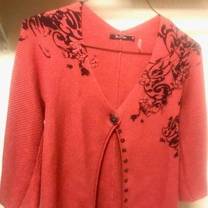 Nic + Zoe Terracotta Embroidered Cardigan Sweater